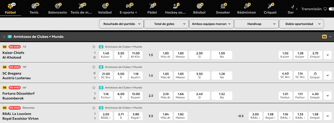 Spinsy Casino apuestas deportivas en vivo con partidos, mercados y cuotas